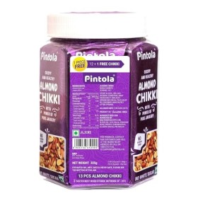 Pintola Almond Chikki Jar Pack of 13 Pcs, 12+1 Chikki Extra, Almond Bar, Made with Jaggery, No Glucose Syrup, No Preservative