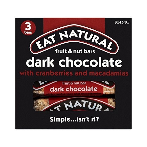 Manger du chocolat noir naturel avec canneberges et noix de macadamia Bars 3x45g - Paquet de 2