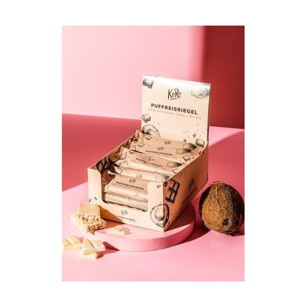 KoRo - Barre de riz soufflé au chocolat blanc à la noix de coco 18 g - Snack pour emporter et entre les deux - Enrobée de cho