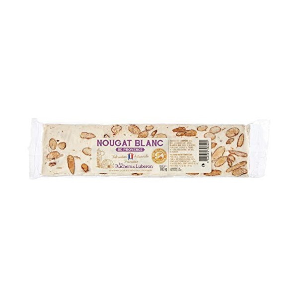 Les Ruchers du Luberon - Nougat Blanc de Provence en Barre 100 g - Nougat Tendre aux Amandes et au Miel de Lavande - Fabricat