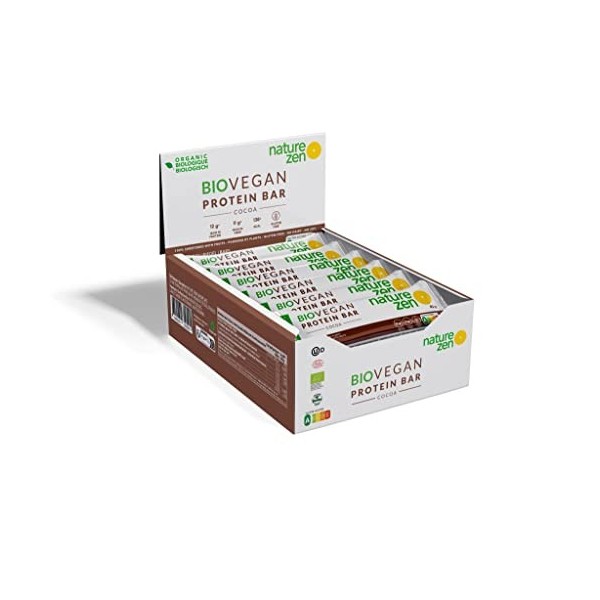 Nature Zen®, Barre protéinée bio vegan, faible en sucres 42 g, Cacao 