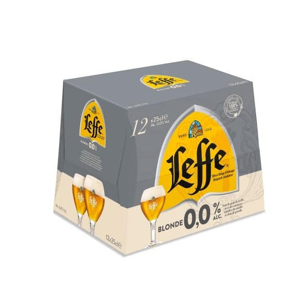 Leffe Blonde 0% Bière sans alcool Pack 12 Bouteilles 25 cl