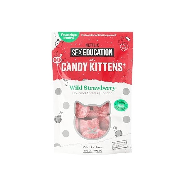 Bonbons végétaliens, CANDY KITTENS WILD Strawberry, emballés avec du jus de fruits et des ingrédients naturels, grandes saveu