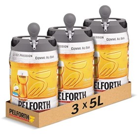 Pelforth - Pack de 3 Fûts 5L - Bière Pelforth Blonde 5,8° - Compatible Tireuse BeerTender, Utilisable sans Machine à Bière - 