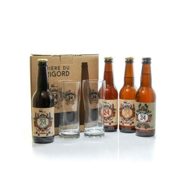 Coffret de 4 bières + 2 verres de la Brasserie Artisanale de Sarlat 4x33cl