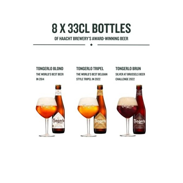 Coffret Tongerlo | 8 x 33cl bouteilles de bières dAbbaye Tongerlo de la Brasserie Haacht, 3 x Tongerlo Blonde, 3 x Tongerlo 