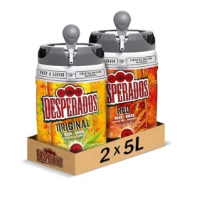 Pack de 2 Fûts 5L - Bières Desperados Original et Desperados Red Aromatisée 5,9° - Compatible Tireuse BeerTender, Utilisable 