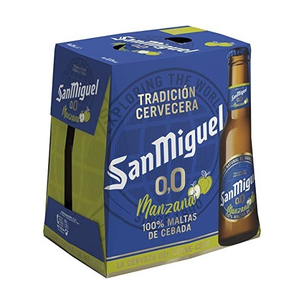 SAN MIGUEL 0,0 Bière blonde saveur pomme sans alcool pack 6 bouteilles 25 cl