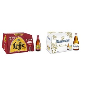 Bière Fruitée Leffe Ruby 5% Pack 20 Bouteilles 25cl & Bière Hoegaarden Blanche 4.9% Pack 12 Bouteilles 25cl