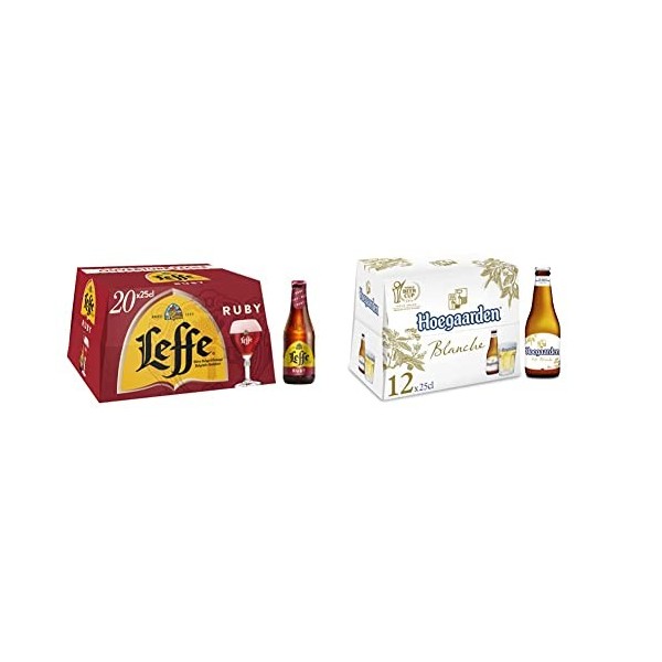 Bière Fruitée Leffe Ruby 5% Pack 20 Bouteilles 25cl & Bière Hoegaarden Blanche 4.9% Pack 12 Bouteilles 25cl