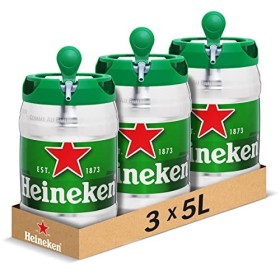 Heineken - Pack de 3 Fûts 5L - Bière Blonde 5° - Compatible Tireuse BeerTender, Utilisable sans Machine à Bière - Coffret Biè