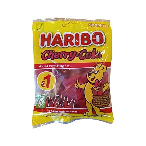 Haribo Cherry Cola | Haribo Cherry Cola | Haribo Cola Cerises | Gommes pour bouteille de coke avec goût cerise cola | 177 g a