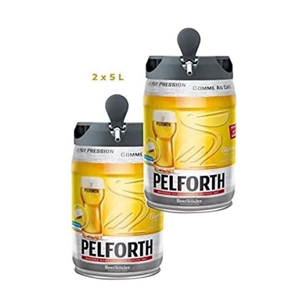 Les5CAVES - Pack 2 fûts Pelforth - Fût de bière blonde - Compatible Beertender - Lot de 2 fûts x 5L