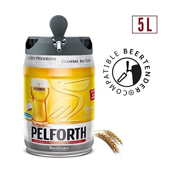 Les5CAVES - Pack 2 fûts Pelforth - Fût de bière blonde - Compatible Beertender - Lot de 2 fûts x 5L