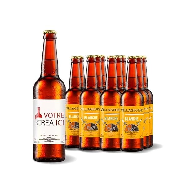 Lot de 12 bières GASCONHA - Coffret biere 33cl avec etiquette bouteille personnalisable [ Coffret degustation biere ] Blanch