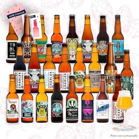 Coffret bières artisanales françaises - Pack dégustation 24 bières, verre, décapsuleur