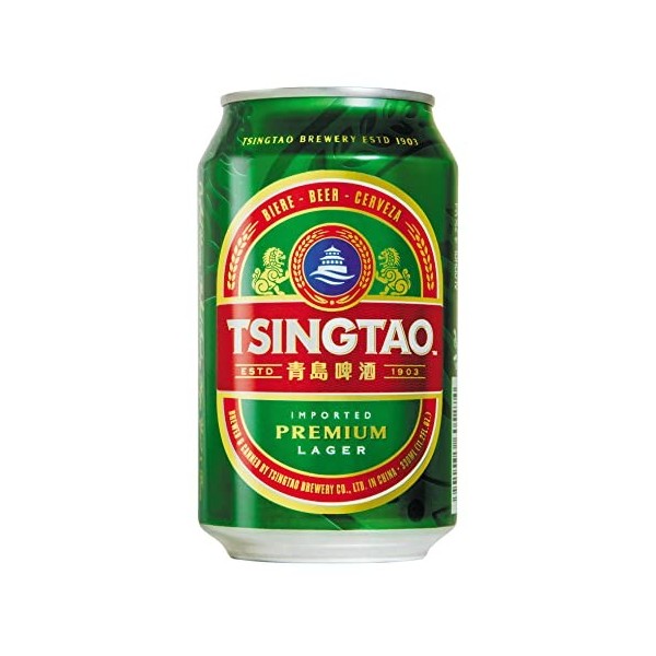 BIÈRE TSINGTAO 4.7° Lot de 12 et 24 Cannettes de 330ml - Un sachet de chips à la crevette de 75g offert par commande - Expédi
