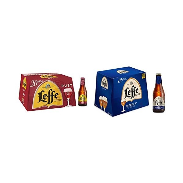 Bière Fruitée Leffe Ruby 5% Pack 20 Bouteilles 25cl & Bière Rituel 9° Pack 12 Bouteilles 25cl