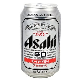 BIÈRE ASAHI SUPER DRY 5° - Cannette de 330ml - Lot de 12 et 24 cannettes - Un sachet de chips à la crevette de 75g offert par