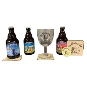 Pack bières carton Gabarde BIO + bière 33cl : IPA, Blonde, Blanche + 1 verre de dégustation + Décapsuleur.