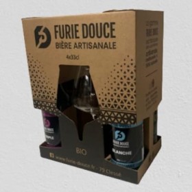 Pack bières carton Furie Douce + 4 bière 33cl : IPA, Blonde, Triple, Blanche + 1 verre de dégustation.