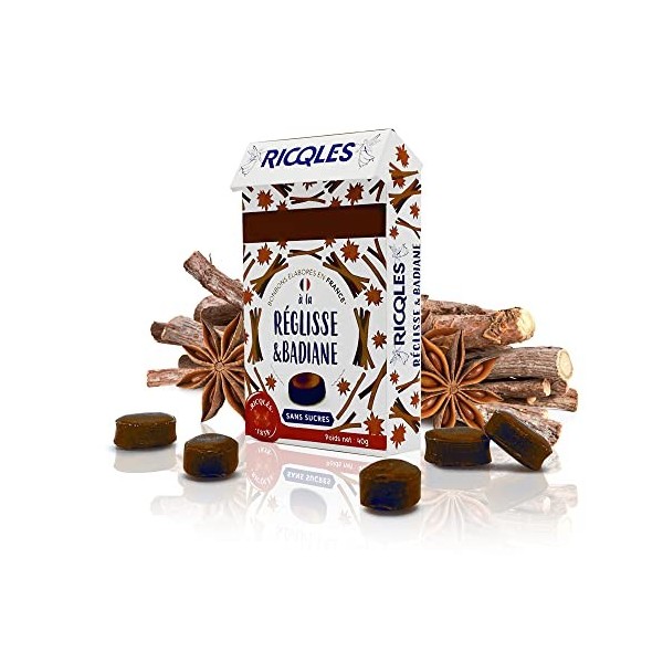 RICQLES BONBONS RÉGLISSE BADIANE SANS SUCRES - Boîte 40g