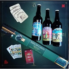 Coffret Haute Gamme: Tapis de Jeux Vert/Rouge néoprène + 1 Jeu de Carte Tarot FOURNIER + soubock + 3 x 75cl bières Gabarde Bl