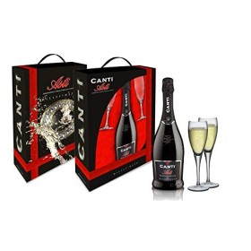 CANTI Asti D.O.C.G. Spumante + 2 Verres DeLuxe Vin Doux Petillant Italien x 75 cl 0.75 L 1 Unité