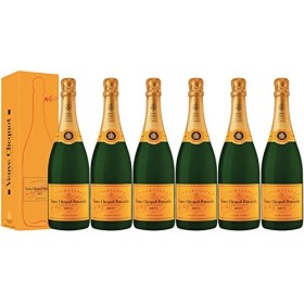 LOT 6 CHAMPAGNES VEUVE CLICQUOT BRUT CARTE JAUNE 75CL AVEC ÉTUIS
