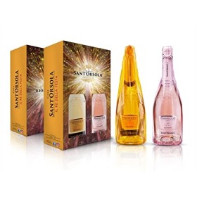 SANTORSOLA Prosecco D.O.C. Extra Dry Millesime Sec + Prosecco D.O.C. Rosè Vin Petillant Italien en coffret cadeau - 2 Boutei