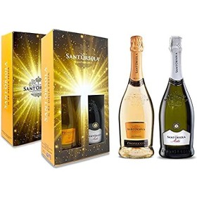 SANTORSOLA Prosecco DOC Extra Dry Millesime Sec + Asti DOCG Vin Petillant Doux Italien - 2 Bouteilles, 750 milliliters