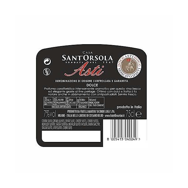 SANTORSOLA Prosecco DOC Extra Dry Millesime Sec + Asti DOCG Vin Petillant Doux Italien - 2 Bouteilles, 750 milliliters