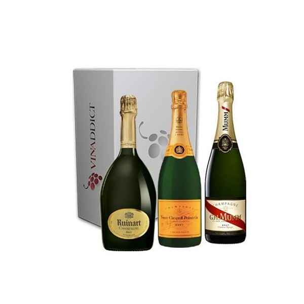 Vinaddict - Coffret Champagne Prestige n°6. 3 Bouteilles 75Cl - R de Ruinart, Veuve Clicquot, Mumm Cordon Rouge.…