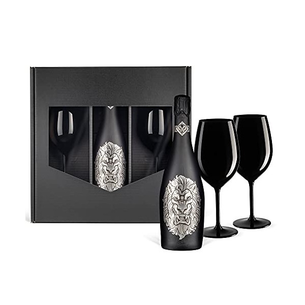 Set cadeau: Le vin mousseux Lion 0,75 l avec 2 coupes de champagne noires