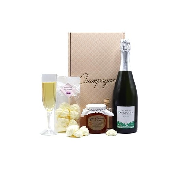 Coffret Champagne BRUT AOC, 75cl, Cadeau Noel, Meringues et miel, Direct Productrice, Origine France
