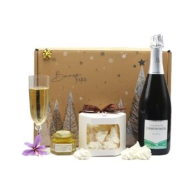 Coffret Champagne Brut Tradition, 75cl, Meringues, gelée de champagne, cadeau, colis gourmand Noel