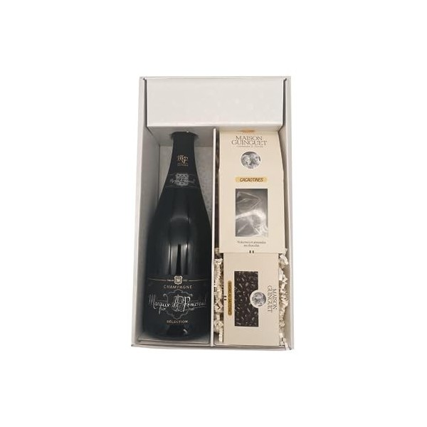 Coffret Cadeau blanc - Champagne Marquis de Pomereuil -1 Brut - Cacaotines 1x150g et Raisins au sauternes 1x100g MAISON G