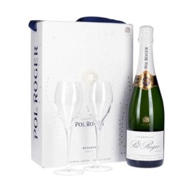 Champagne Pol Roger Brut Réserve Coffret 1 Bouteille + 2 Flûtes