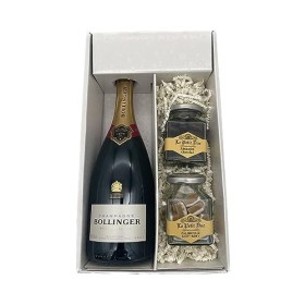 Coffret cadeau blanc - Champagne Bollinger - 1 Brut - 1 pot de Calissons & 1 pot dAmandes enrobées LE PETIT DUC