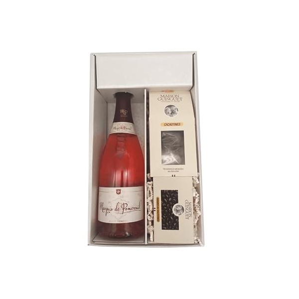 Coffret Cadeau blanc - Champagne Marquis de Pomereuil -1 Rosé - Cacaotines 1x150g et Raisins au sauternes 1x100g MAISON G