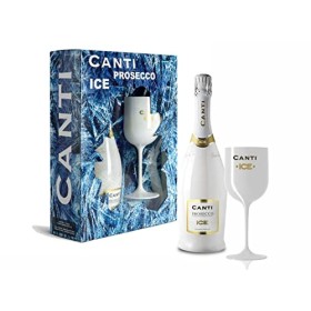 Canti Prosecco D.O.C. ICE Vin Demisec Petillant Italien avec verre dans une boîte cadeau - 1 Bouteille x 75 cl Blanc
