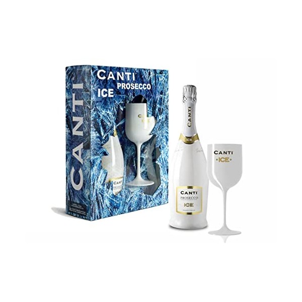 Canti Prosecco D.O.C. ICE Vin Demisec Petillant Italien avec verre dans une boîte cadeau - 1 Bouteille x 75 cl Blanc