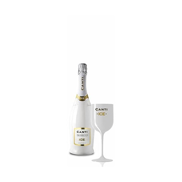 Canti Prosecco D.O.C. ICE Vin Demisec Petillant Italien avec verre dans une boîte cadeau - 1 Bouteille x 75 cl Blanc
