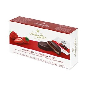 Fraise dans le vin scintillant 984051 Chocolat avec pâte damande 41 % et garnissage 25 % avec fraises dans des minuscule