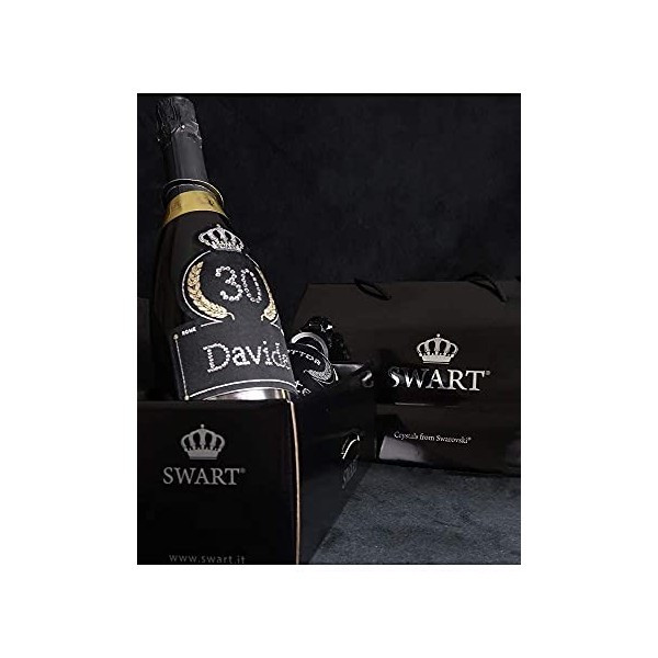 Swart - Idée cadeau danniversaire - Bouteille de 0,75 l - Étiquette personnalisée avec cristaux authentiques - Champagne ita