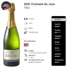 Crémant du Jura Brut - Blanc - Domaine Jean-Luc Mouillard - Vin Blanc du Jura 3x75cl Effervescent