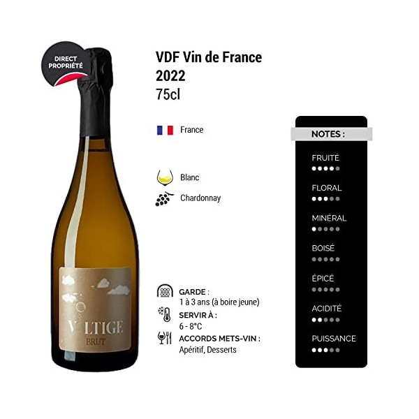 Vin Mousseux Voltige Brut - Blanc 2022 - Le Gravillas - Vin Blanc 6x75cl Effervescent
