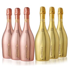 Bottega Gold Prosecco Doc Vin Blanc Mousseux Brut NV and Bottega Rosé Gold Vin Mousseux Rosé Brut NV 75 cl - 6 bouteilles