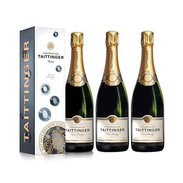 Lot de 3 Champagnes Taittinger Brut Cuvée Prestige 75cl avec étuis.