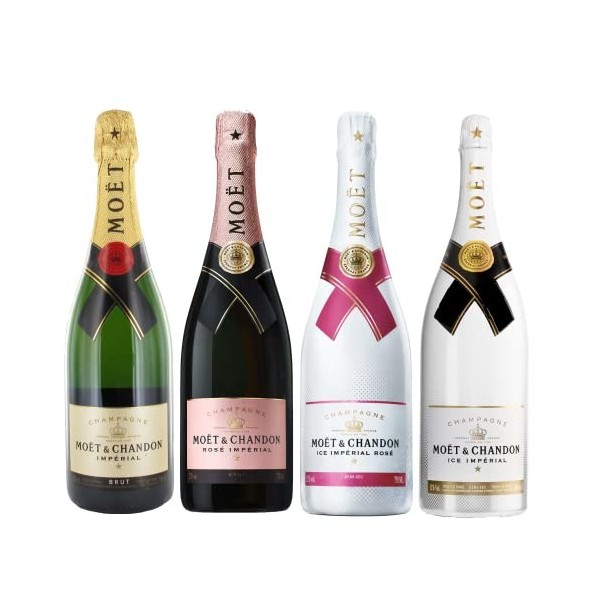 LOT CHAMPAGNE MOËT & CHANDON 4x75cL&nbsp;: Moët Imperial + Moët Rosé + Moët Ice Rosé + Moët Ice Blanc